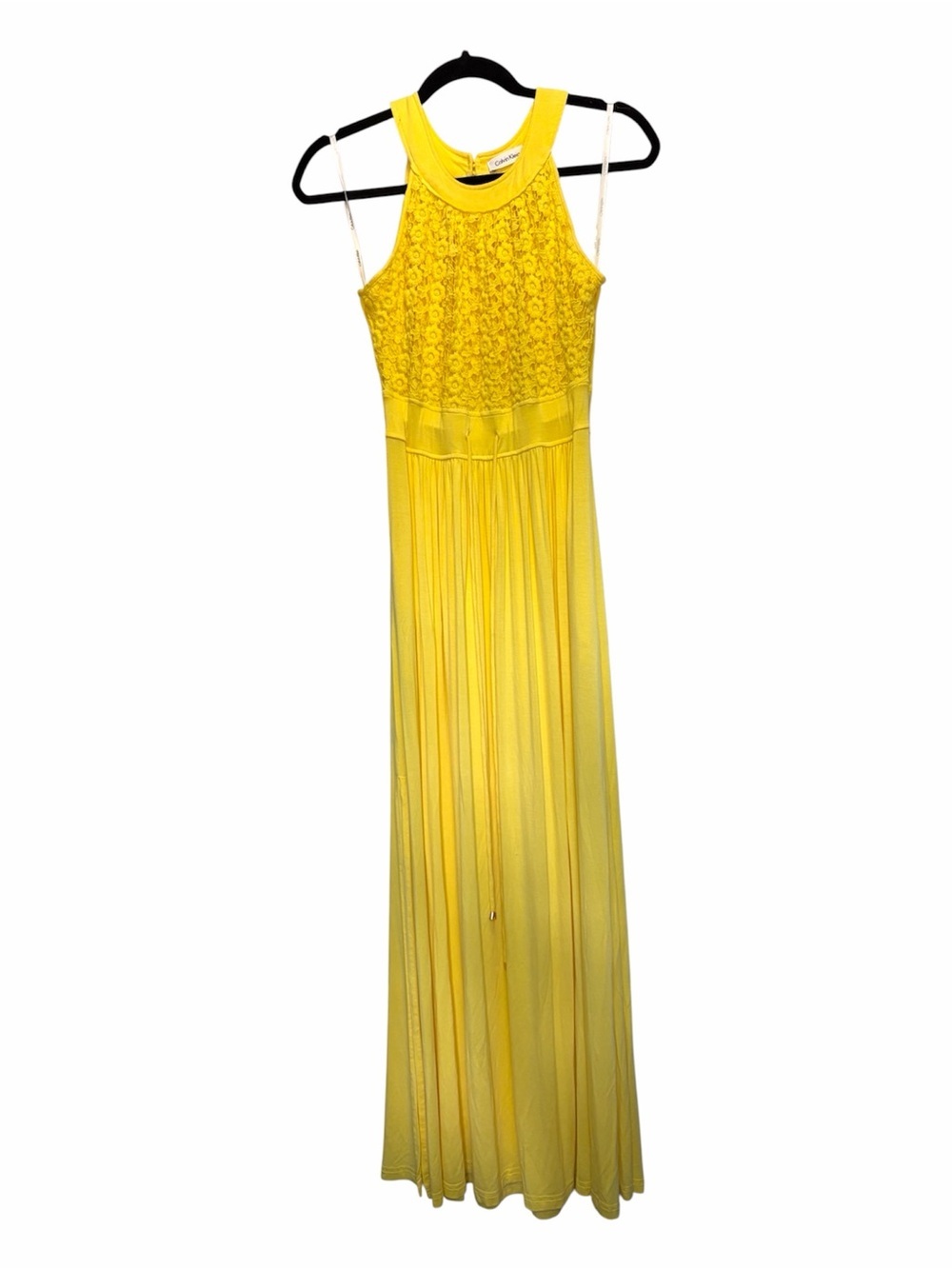 Calvin Klein Yellow Lace Halter Maxi Dress